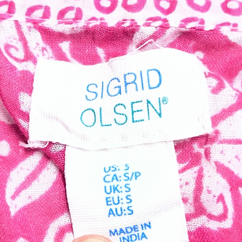 Sigrid Olsen Tunic Top Women Small Pink Floral Cotton Embroidered V-Neck Blouse - Picture 2 of 9
